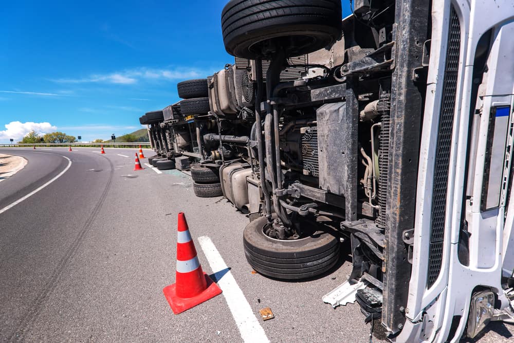 flipped over truck accident